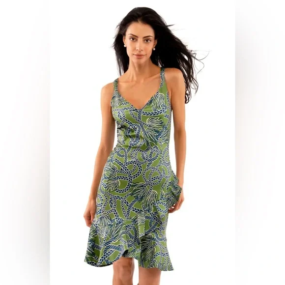 green emerald velvet dress Gretchen Scott Ruffneck Dress 3/4 Sleeve main image 0